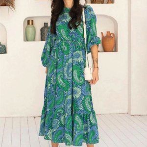 $200 MAXMILA PARIS ERNO FLORAL TIE BACK MAXI DRESS SIZE L LARGE